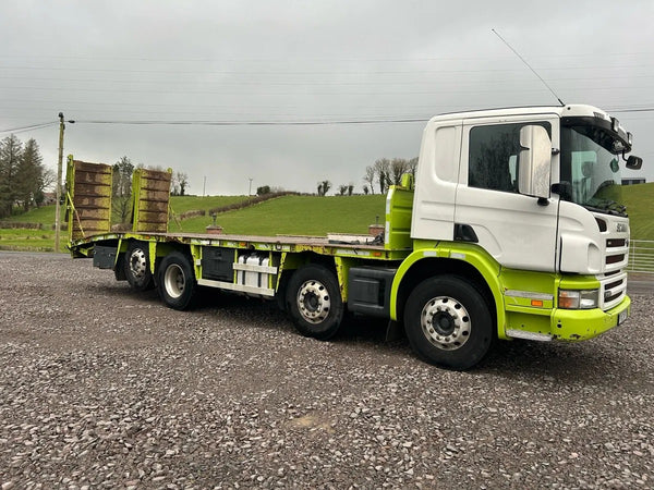 2012, SCANIA P360, 8X2 REARLIFT BEAVERTAIL FLATBED TRUCK